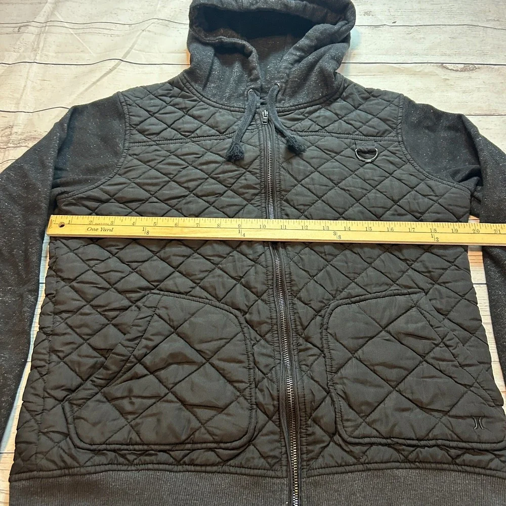 Hurley Hooded Sweatshirt Full Zip‎ Gray Black Quilted Pockets Youth Boys XL